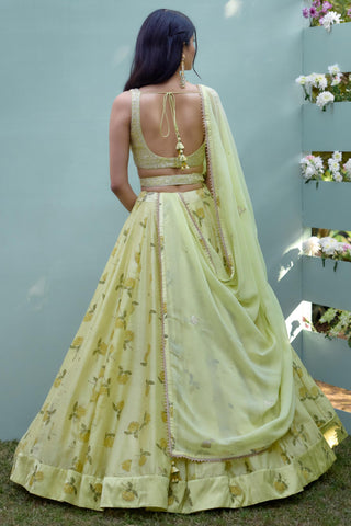 Lehenga Set for Indian Wedding – Canary Yellow Block Prints by Shyam Narayan Prasad