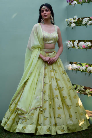 Lehenga Set for Indian Wedding – Canary Yellow Block Prints by Shyam Narayan Prasad
