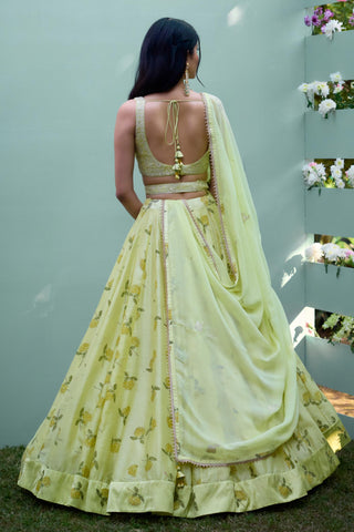 Lehenga Set for Indian Wedding – Canary Yellow Block Prints by Shyam Narayan Prasad