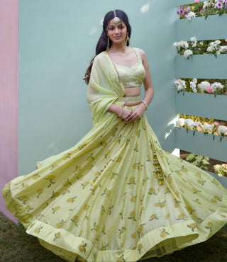 Lehenga Set for Indian Wedding – Canary Yellow Block Prints by Shyam Narayan Prasad