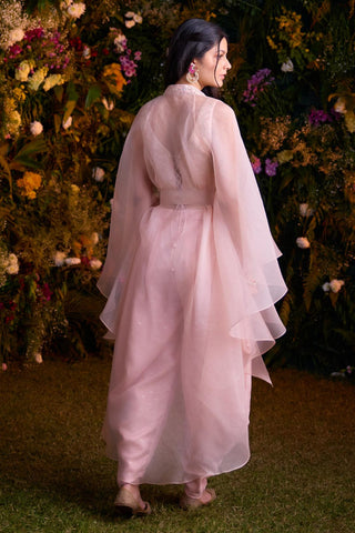 Contemporary Wear – Shell Pink Zardozi Top with Cape by Shyam Narayan Prasad