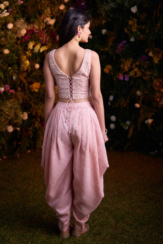 Contemporary Wear – Shell Pink Zardozi Top with Cape by Shyam Narayan Prasad