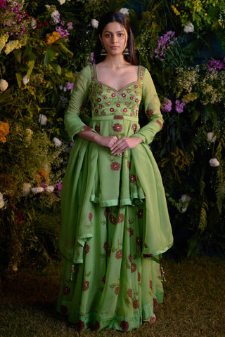 Sharara Set for Indian Wedding – Macaw Green Zardozi by Shyam Narayan Prasad