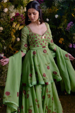 Sharara Set for Indian Wedding â€“ Macaw Green Zardozi by Shyam Narayan Prasad