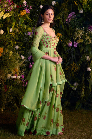Sharara Set for Indian Wedding â€“ Macaw Green Zardozi by Shyam Narayan Prasad