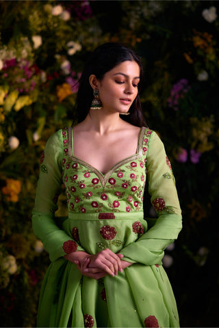 Sharara Set for Indian Wedding – Macaw Green Zardozi by Shyam Narayan Prasad