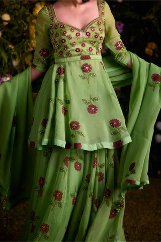 Sharara Set for Indian Wedding â€“ Macaw Green Zardozi by Shyam Narayan Prasad