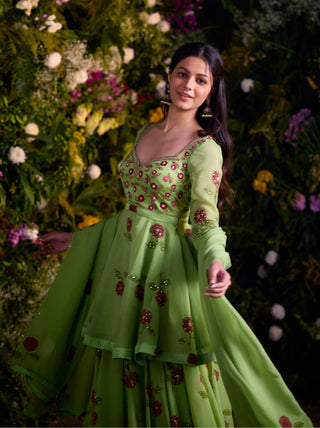 Sharara Set for Indian Wedding â€“ Macaw Green Zardozi by Shyam Narayan Prasad