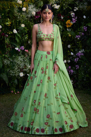  Lehenga Set for Indian Wedding – Macaw Green Block Print by Shyam Narayan Prasad