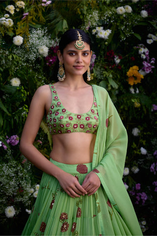  Lehenga Set for Indian Wedding – Macaw Green Block Print by Shyam Narayan Prasad