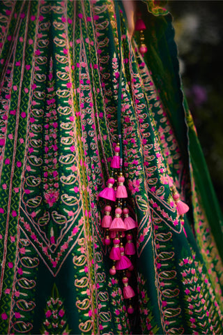 Lehenga Set for Indian Wedding â€“ Deep Forest Green Gota by Shyam Narayan Prasad