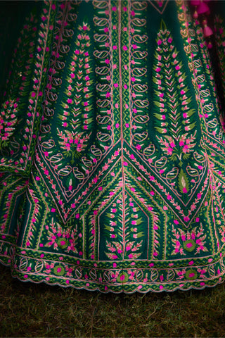 Lehenga Set for Indian Wedding â€“ Deep Forest Green Gota by Shyam Narayan Prasad