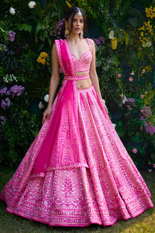 Lehenga Set for Indian Wedding – Fuschia Pink Gota by Shyam Narayan Prasad