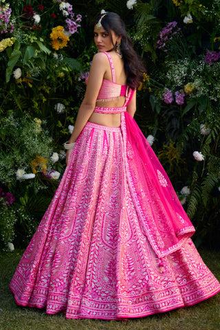 Lehenga Set for Indian Wedding – Fuschia Pink Gota by Shyam Narayan Prasad
