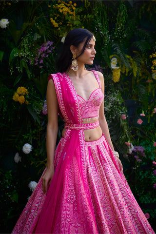Lehenga Set for Indian Wedding – Fuschia Pink Gota by Shyam Narayan Prasad