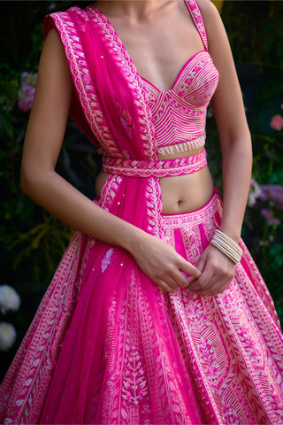 Lehenga Set for Indian Wedding – Fuschia Pink Gota by Shyam Narayan Prasad