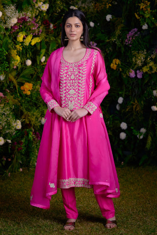 Kurta Set for Contemporary Wear – Fuschia Pink Chanderi by Shyam Narayan Prasad