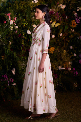 Angrakha Set for Contemporary Wear – Ivory Block Print Zardozi by Shyam Narayan Prasad