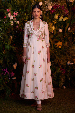 Angrakha Set for Contemporary Wear – Ivory Block Print Zardozi by Shyam Narayan Prasad