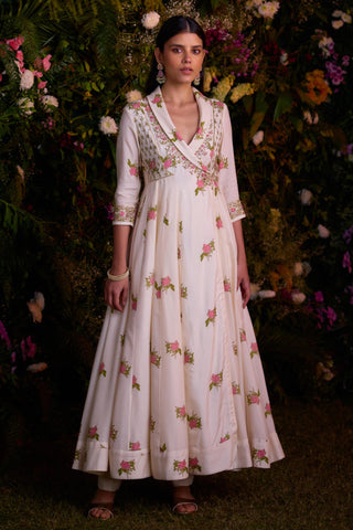 Angrakha Set for Contemporary Wear – Ivory Block Print Zardozi by Shyam Narayan Prasad