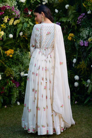 Anarkali Set for Indian Wedding – Ivory Hand Block Zardozi by Shyam Narayan Prasad