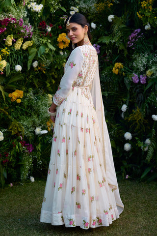 Anarkali Set for Indian Wedding – Ivory Hand Block Zardozi by Shyam Narayan Prasad