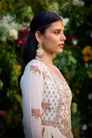 Anarkali Set for Indian Wedding – Ivory Hand Block Zardozi by Shyam Narayan Prasad