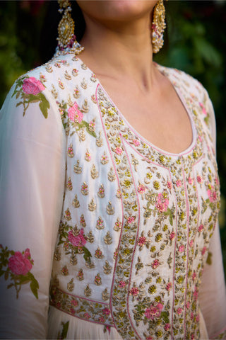 Anarkali Set for Indian Wedding – Ivory Hand Block Zardozi by Shyam Narayan Prasad