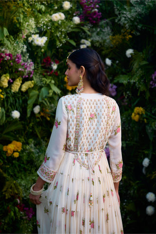 Anarkali Set for Indian Wedding – Ivory Hand Block Zardozi by Shyam Narayan Prasad