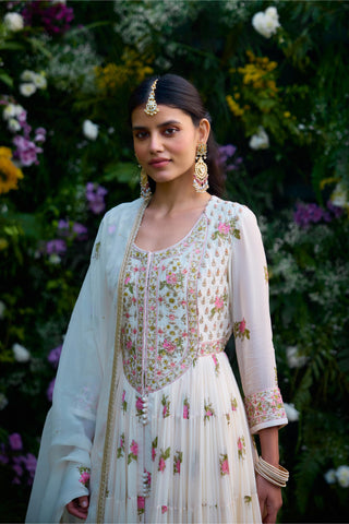 Anarkali Set for Indian Wedding – Ivory Hand Block Zardozi by Shyam Narayan Prasad