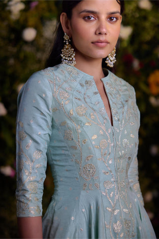 Kurta Set for Contemporary Wear – Misty Blue Asymmetric by Shyam Narayan Prasad