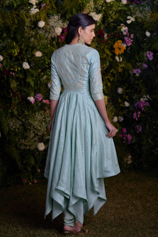 Kurta Set for Contemporary Wear – Misty Blue Asymmetric by Shyam Narayan Prasad