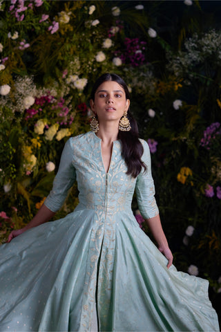 Kurta Set for Contemporary Wear – Misty Blue Asymmetric by Shyam Narayan Prasad