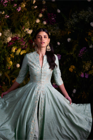 Kurta Set for Contemporary Wear – Misty Blue Asymmetric by Shyam Narayan Prasad