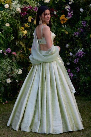 Lehenga Set for Indian Wedding – Meadow Mist Green Brocade by Shyam Narayan Prasad