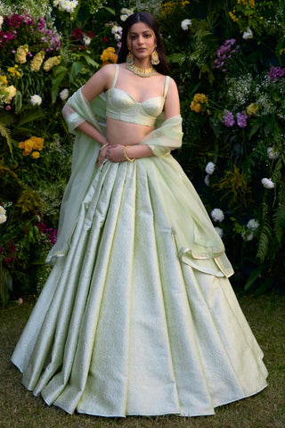 Lehenga Set for Indian Wedding – Meadow Mist Green Brocade by Shyam Narayan Prasad