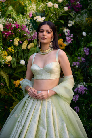 Lehenga Set for Indian Wedding – Meadow Mist Green Brocade by Shyam Narayan Prasad