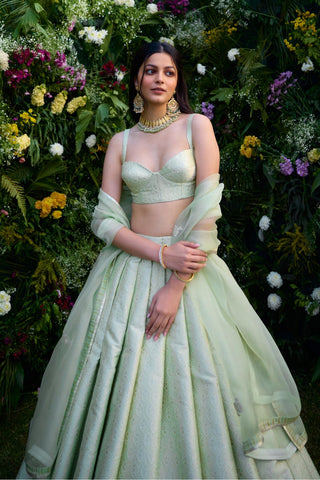 Lehenga Set for Indian Wedding – Meadow Mist Green Brocade by Shyam Narayan Prasad