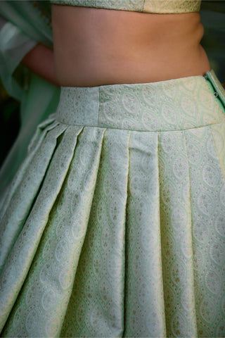 Lehenga Set for Indian Wedding – Meadow Mist Green Brocade by Shyam Narayan Prasad