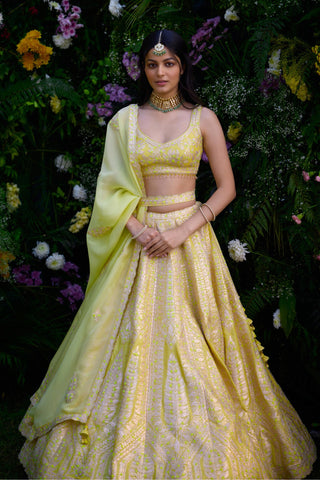 Lehenga Set for Indian Wedding – Sunshine Yellow Gota by Shyam Narayan Prasad