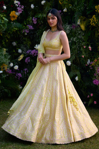 Lehenga Set for Indian Wedding – Sunshine Yellow Gota by Shyam Narayan Prasad