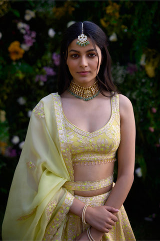 Lehenga Set for Indian Wedding – Sunshine Yellow Gota by Shyam Narayan Prasad