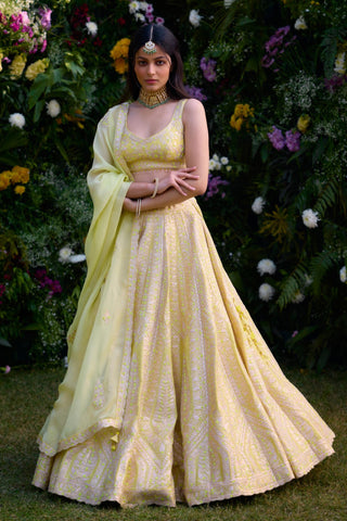 Lehenga Set for Indian Wedding – Sunshine Yellow Gota by Shyam Narayan Prasad