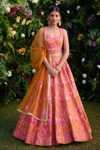 Lehenga Set for Indian Wedding – Apricot Orange Applique by Shyam Narayan Prasad