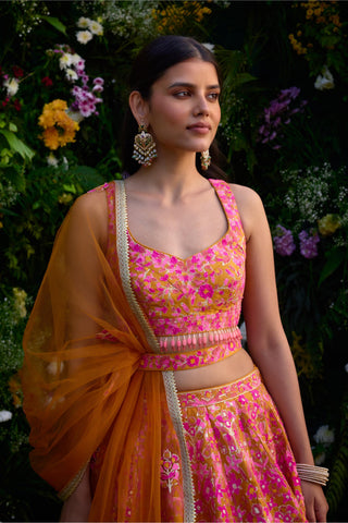 Lehenga Set for Indian Wedding – Apricot Orange Applique by Shyam Narayan Prasad