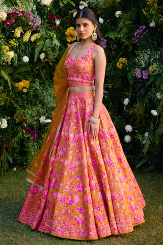 Lehenga Set for Indian Wedding – Apricot Orange Applique by Shyam Narayan Prasad