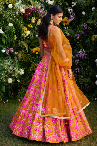 Lehenga Set for Indian Wedding – Apricot Orange Applique by Shyam Narayan Prasad