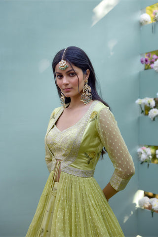 Angrakha Lehenga Set for Indian Wedding – Canary Yellow Block Print by Shyam Narayan Prasad