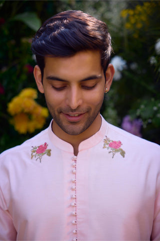 kurta set â€“ Indian Wedding â€“ Crystal Pink Quilted Jacket Set â€“ by Shyam Narayan Prasad