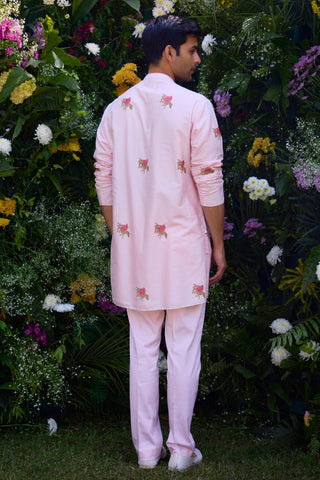 kurta set â€“ Indian Wedding â€“ Crystal Pink Quilted Jacket Set â€“ by Shyam Narayan Prasad